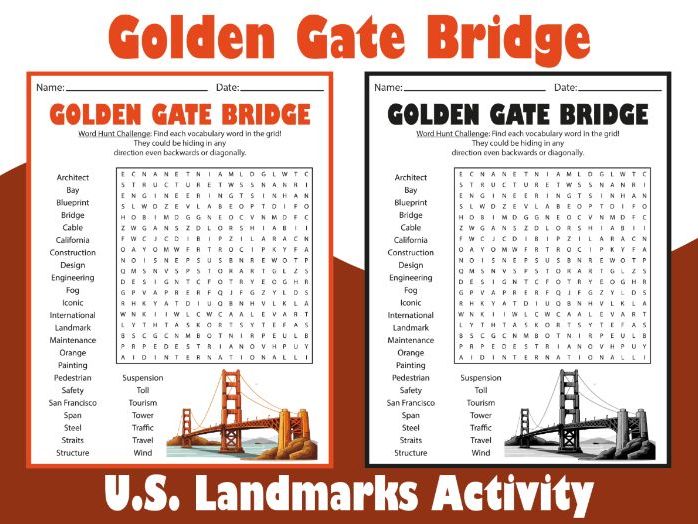 Golden Gate Bridge Word Search Puzzle | U.S. Landmarks Activity