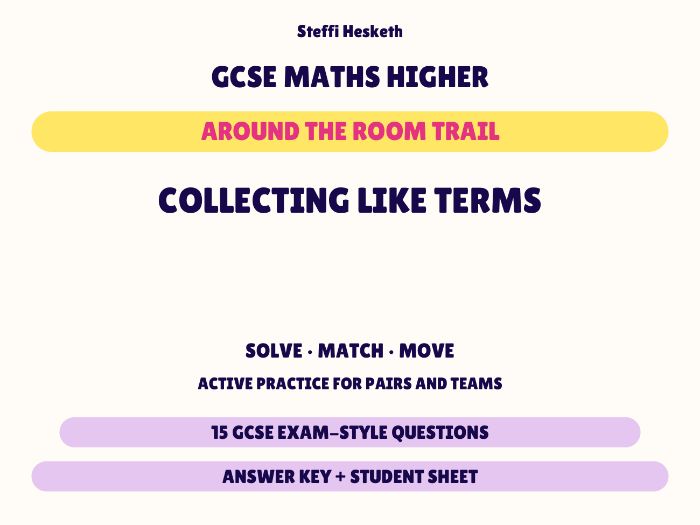 GCSE Higher Maths Collecting Like Terms | Around the Room Trail