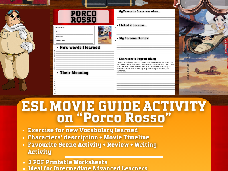 ESL Movie Guide Worksheets on "Porco Rosso" - Studio Ghibli