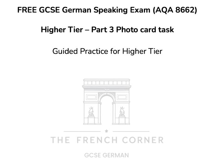FREE GCSE German Speaking Exam (AQA 8662) Higher Tier 2026 – Part 3 Photo card task