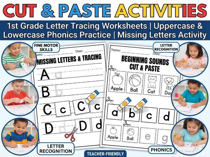 1st Grade Letter Tracing Worksheets | Uppercase & Lowercase Phonics Practice | Missing Letters Activ