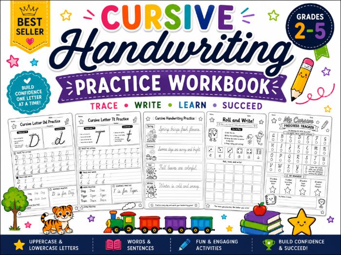 Cursive Handwriting Practice Alphabet Tracing, Stroke Practice, Words, Sentences