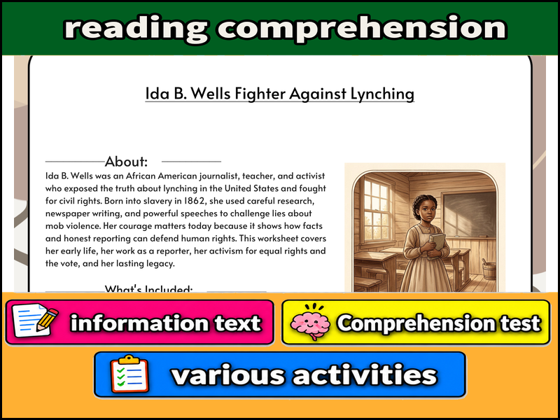 Ida B. Wells Fighter Against Lynching  & Comprehension Test