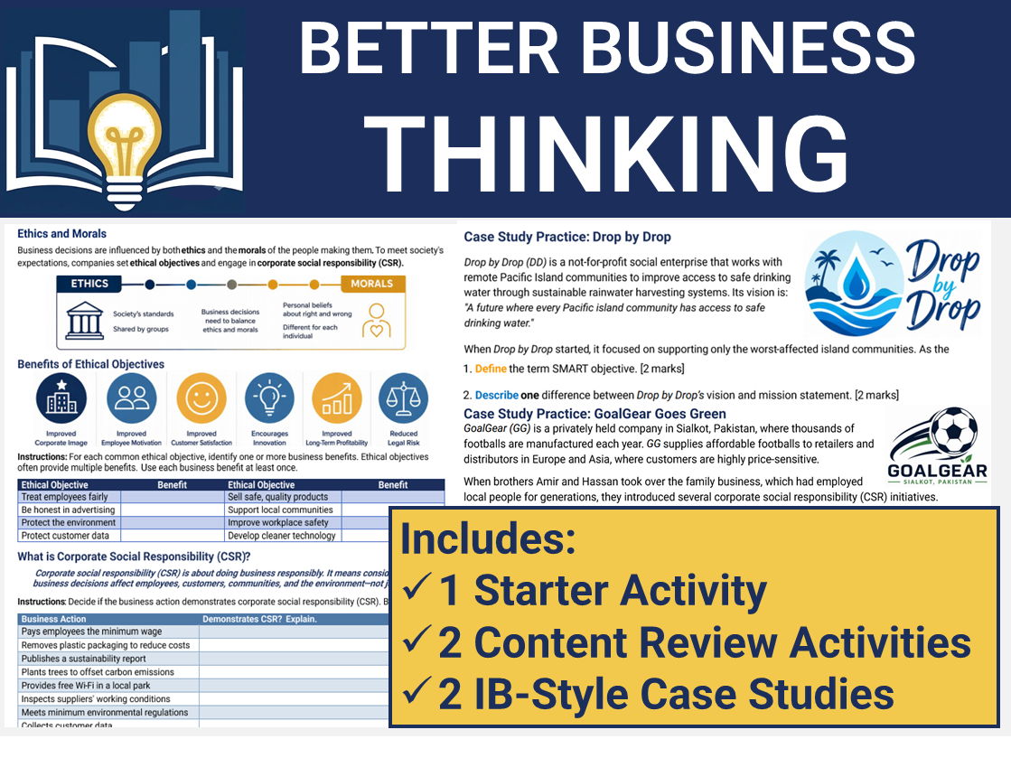 IB Business - 1.3 Business Objectives & CSR Teaching Bundle