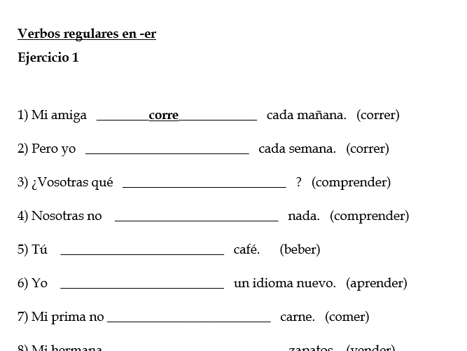 Regular Spanish Verbs -ER Present Tense Conjugation