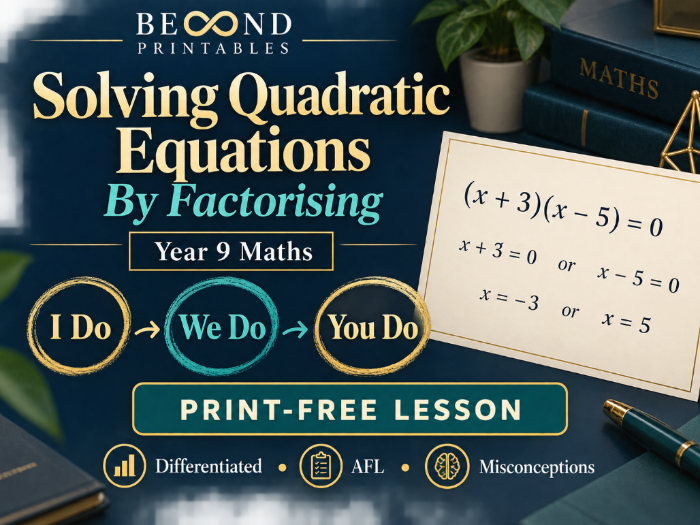 Solving Quadratic Equations by Factorising | I Do, We Do, You Do | Year 9 Maths print-free LESSON