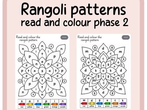Rangoli patterns- Phonics read and colour- Phase 2- continuous provision- EYFS