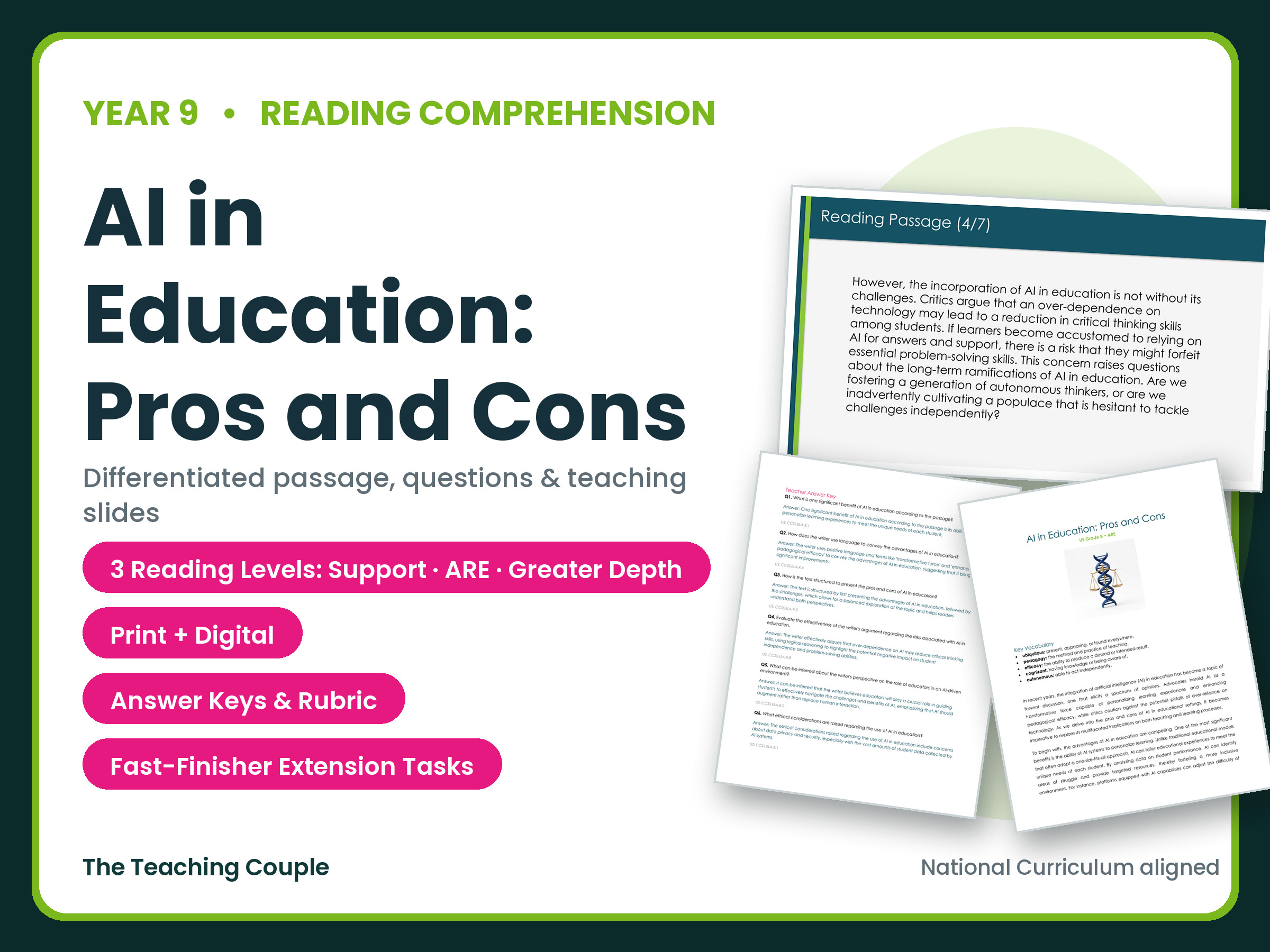 AI in Education: Pros and Cons Reading Comprehension | Year 9 (KS3)