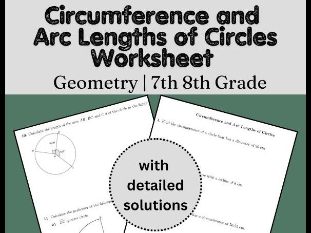 Circumference and Arc Lengths of Circles Worksheet | Geometry | 7th 8th Grade