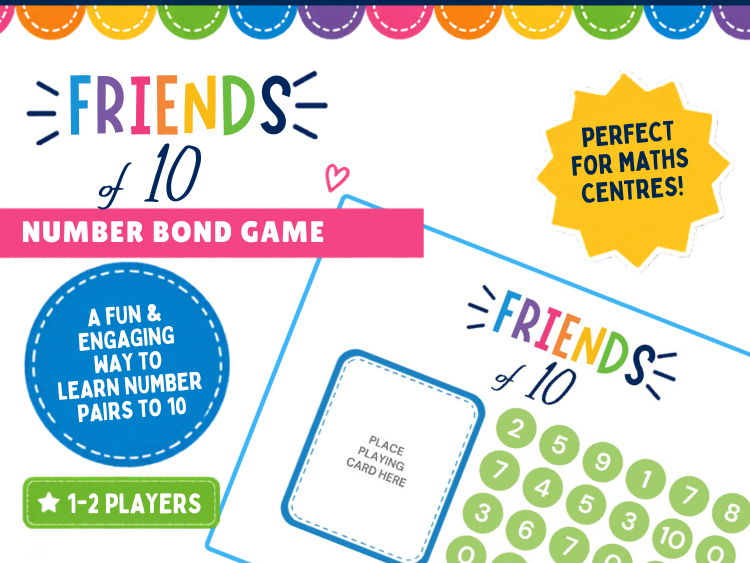 Friends to 10 Maths Centre Game , Number Bonds to 10 Activity, EYFS & KS1 Maths