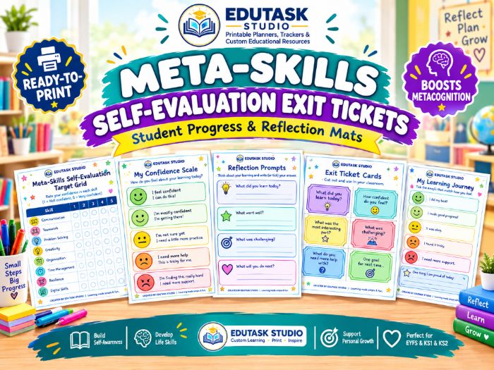 Meta-Skills Self-Evaluation Exit Tickets | Student Progress & Reflection Mats