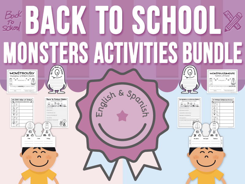 Back to School Activities First Week of School Worksheets, Monsters Theme BUNDLE