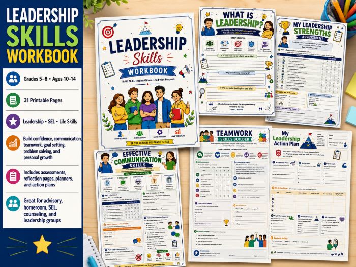 Leadership Skills Workbook for Grades 5–8 | SEL, Communication, Goal Setting, Teamwork  Personal Gr