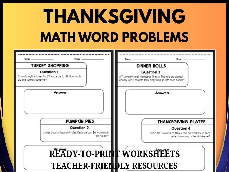 Thanksgiving Math Word Problems | 40 Real-World Math Problems | Grades 2–8