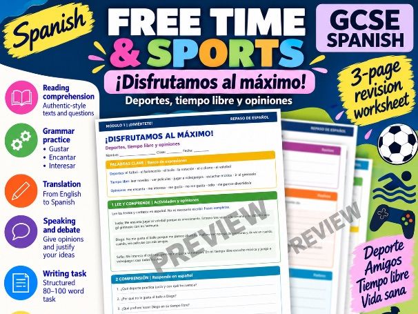 GCSE Spanish Free Time & Sports Revision Worksheet | Gustar, Opinions & Reading