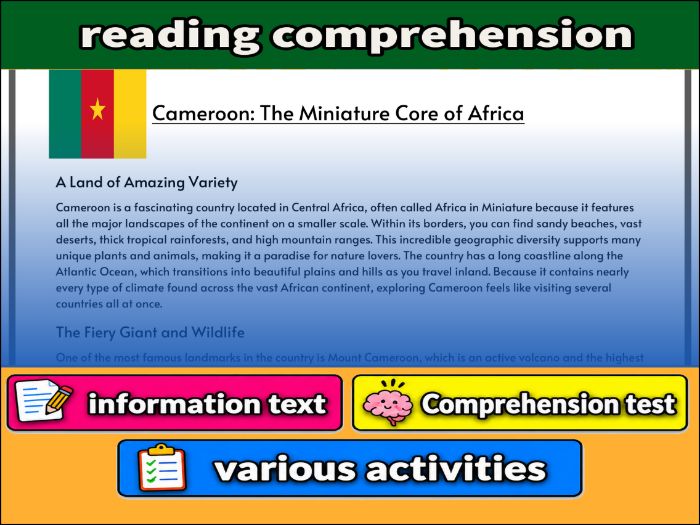 Cameroon: The Miniature Core of Africa- Reading Comprehension, Worksheet & Activities