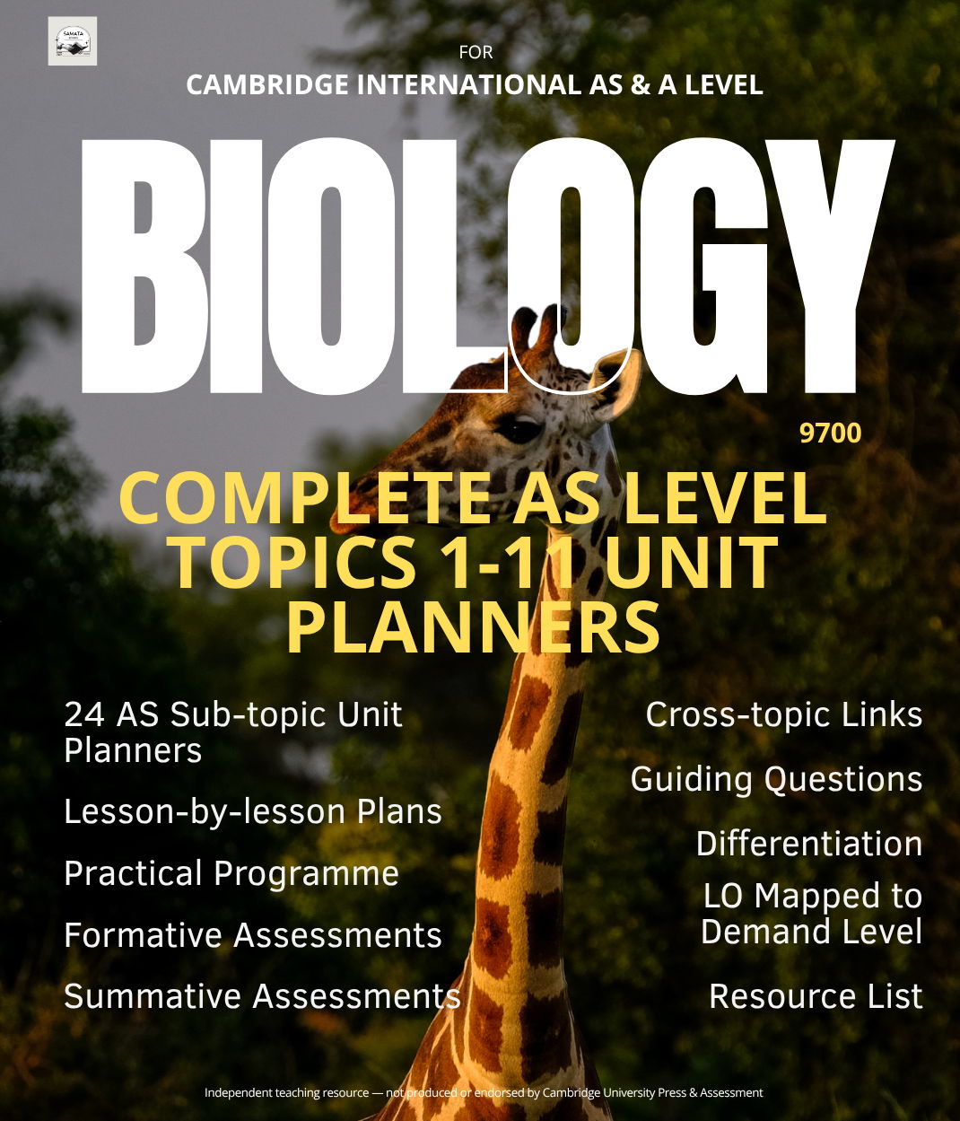 CAIE AS & A Level Biology 9700: Complete AS Year (Topics 1–11), 24 Editable Unit Planners