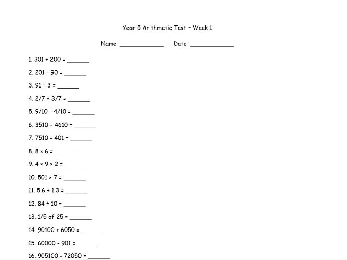 Arithmetic tests - Year 5
