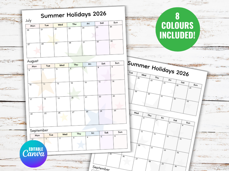 UK Family Planner,Kids Activity Schedule, School Summer Holiday Calendar 2026