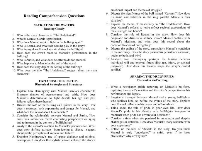 The Undefeated by Ernest Hemingway with Reading Comprehension Questions