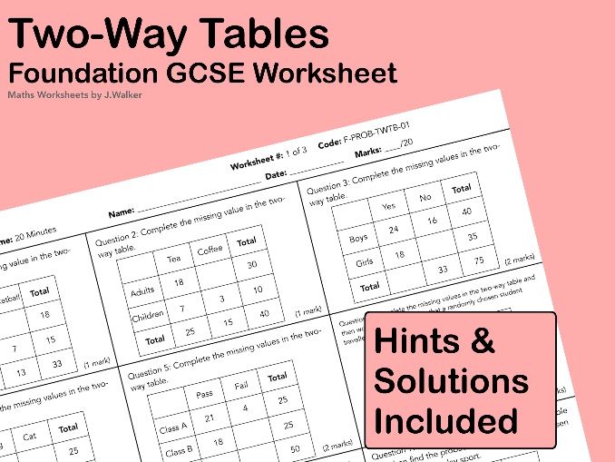 GCSE Maths Worksheet: Two-Way Tables - Foundation Tier