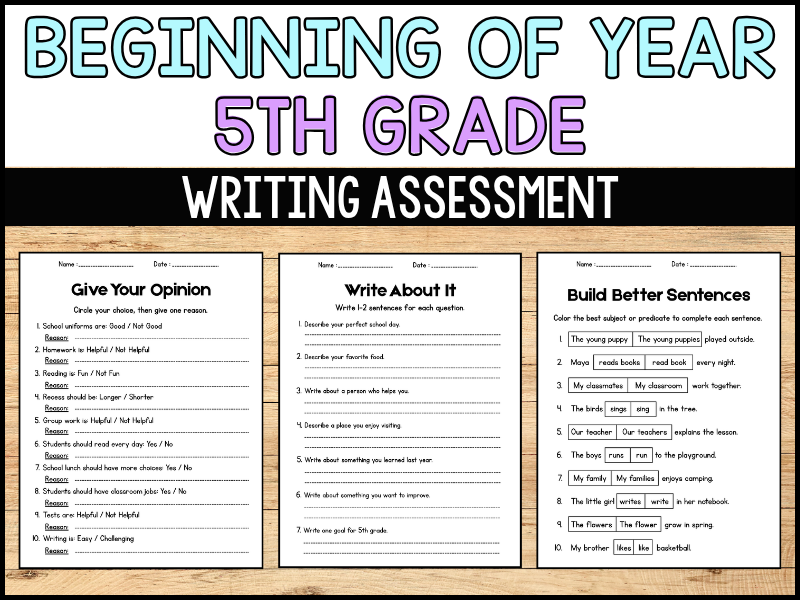 5th Grade beginning of the year Writing assessment | No prep ELA activities