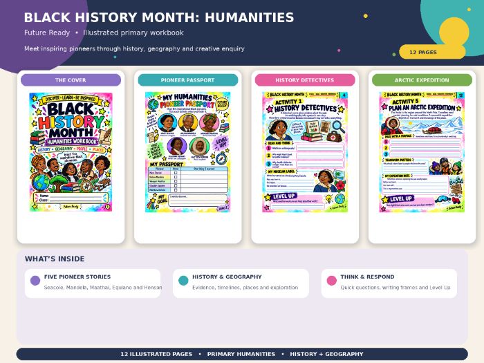 Black History Month Humanities 12 Page Printable Workbook