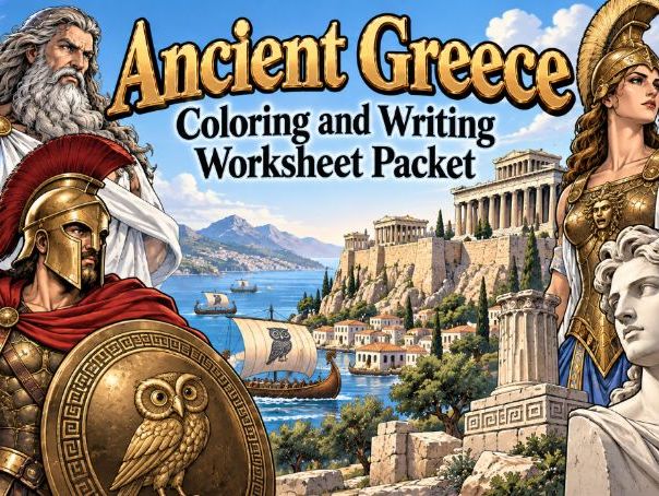 Ancient Greece Coloring & Writing Worksheet Bundle (96 Worksheets)