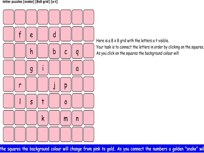 letter puzzles [snake] [8x8 grid] [a-t] [1]