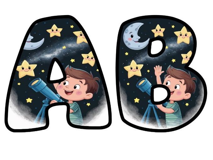 Telescope Stars Moon Science Lettering Set | Classroom Display | Upper & Lowercase, 0-9 and Signs