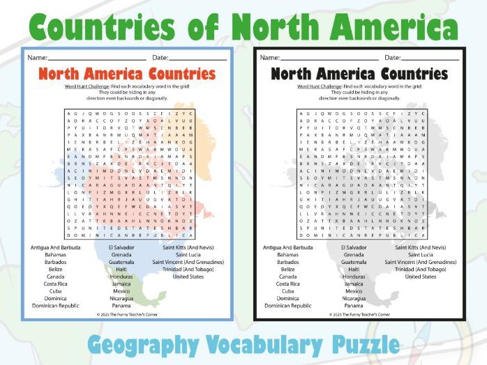 Countries of North America Word Search | Geography Vocabulary Puzzle