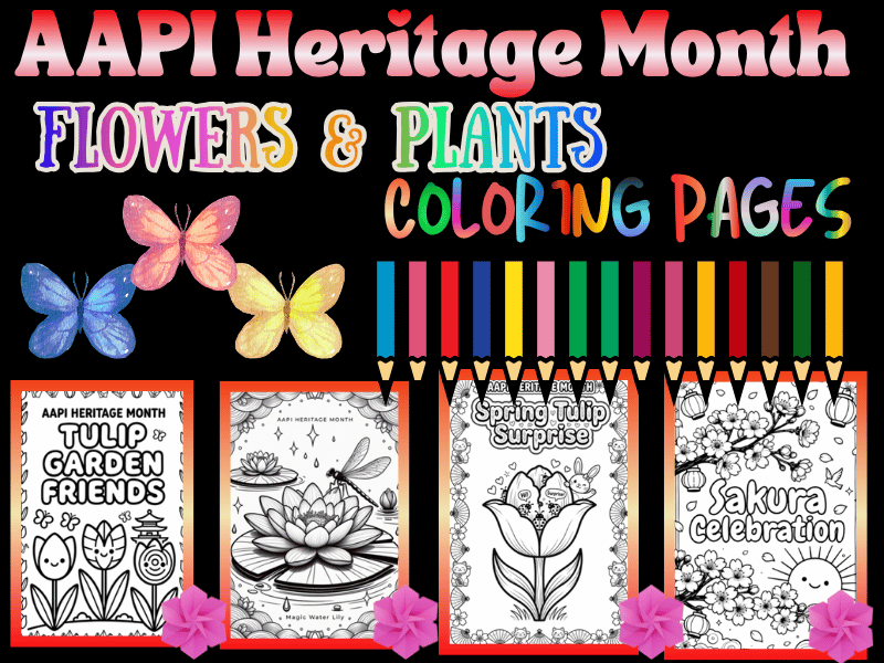 AAPI Heritage Month Japanese Flowers & Plants Coloring Pages for Kids | NO PREP