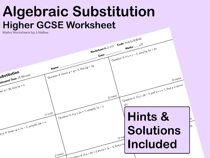 GCSE Maths Worksheet: Algebraic Substitution - Higher Tier