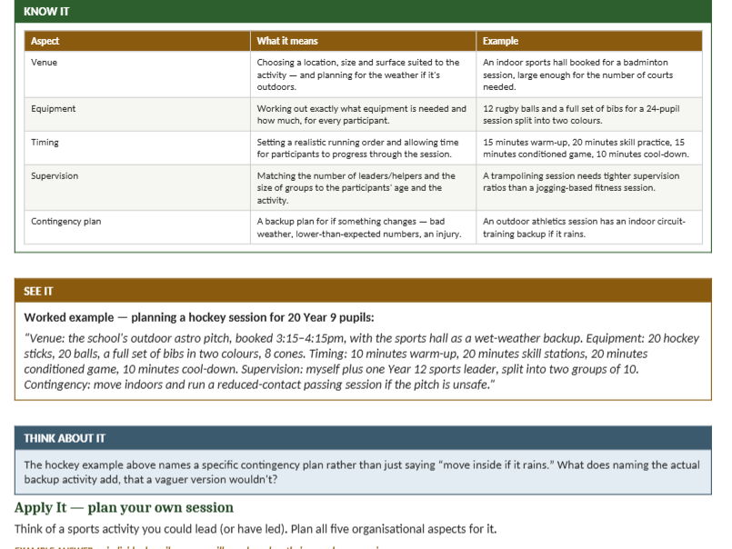 R185 TA3 Organising & Planning a Session: Workbook and Answer Booklet| OCR Cambridge National Sport