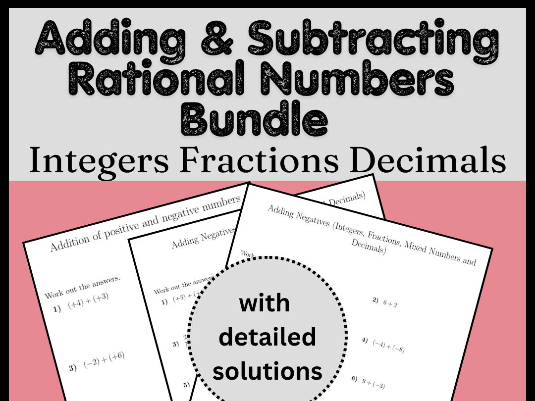 Adding & Subtracting Rational Numbers Bundle | Integers Fractions Decimals