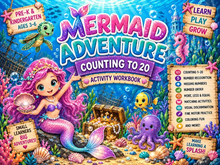 Mermaid Counting to 20 Worksheets | Number Recognition & Math Activities | Pre-K Kindergarten