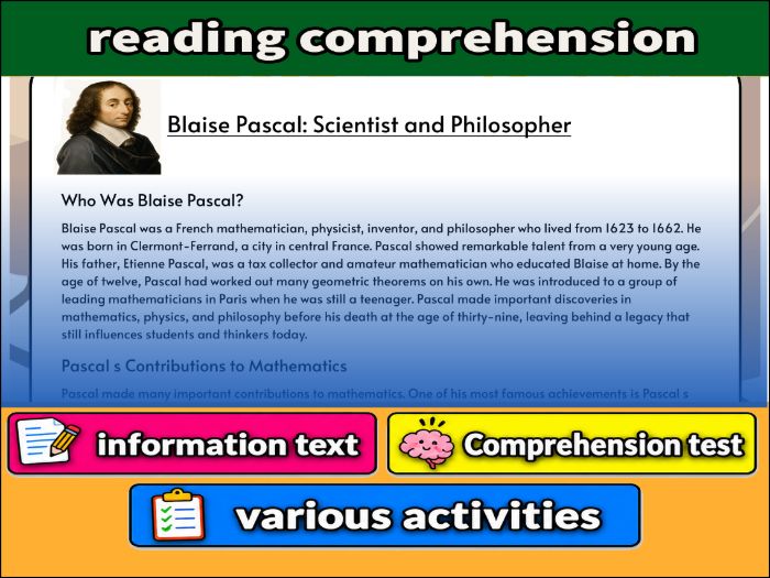 Blaise Pascal: Scientist and Philosopher- Reading Comprehension, Worksheet & Activities