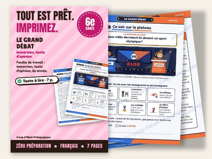 French Immersion Grade 6 Opinion Text and Class Debate | Le grand débat