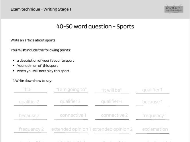 Sports staged writing practice Edexcel 40-50 word task