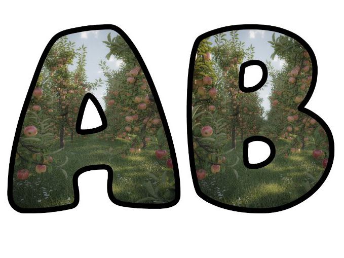 Apple Orchard Trees Classroom Display Lettering Set | Upper & Lowercase Letters, 0-9 and Signs