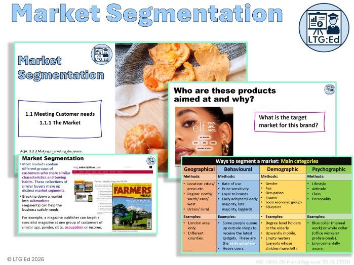 003:Market Segmentation - YR 12 - A-Level - Edexcel Theme 1