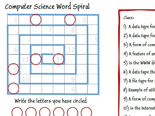 Computer Science Starter Task - Word Spiral Puzzle  - KS3, GCSE, A-Level (2nd)