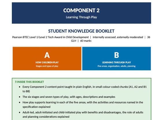 Pearson BTEC Level 1/Level 2 Tech Award in Child Development | Component 2 Learning Through Play