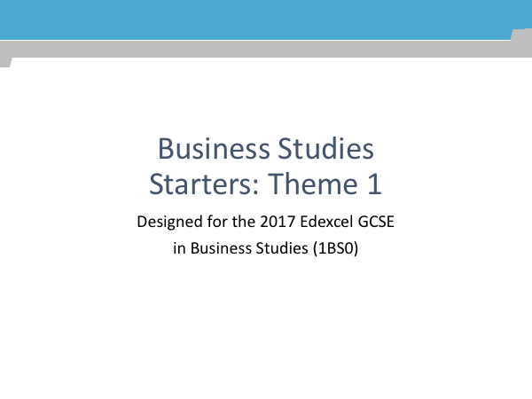 GCSE Business Studies Starters for Edexcel (1BS0)