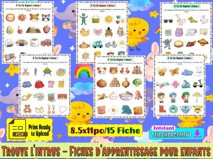 Trouve l’intrus – Fiches d’apprentissage pour enfants