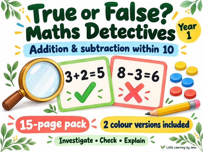 Year 1 True or False Maths Detectives | Addition & Subtraction Within 10 | Reasoning