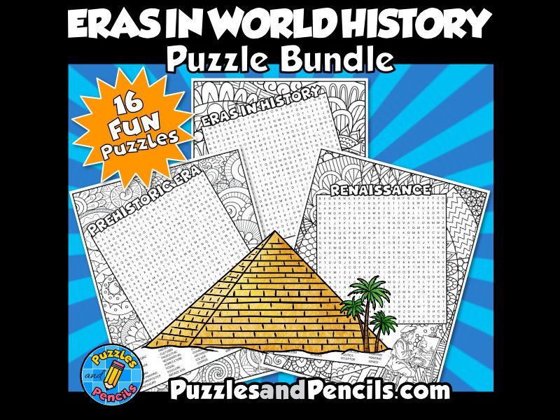 Eras in World History Word Search Puzzle Activity with Colouring BUNDLE