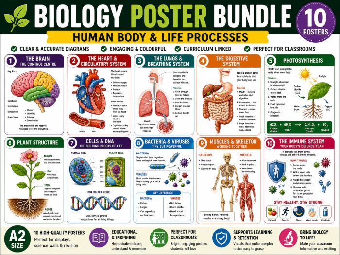 Biology Poster Bundle – Human Body & Life Processes