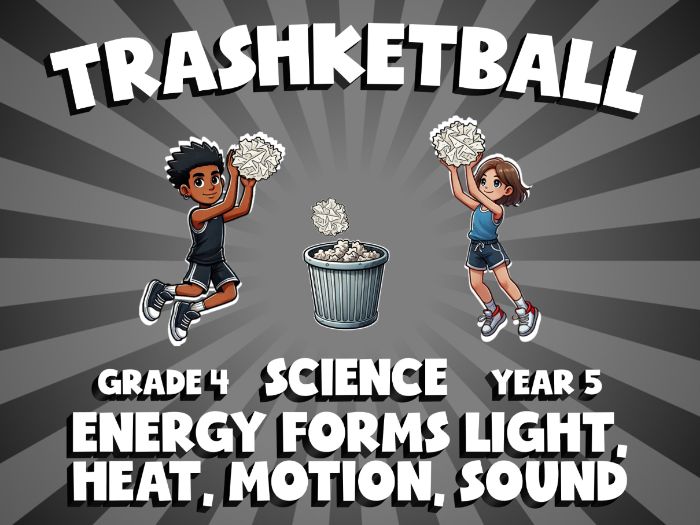 Energy Forms Light, Heat, Motion, Sound TRASHKETBALL Science Game | No-Prep Year 5 Review Activity