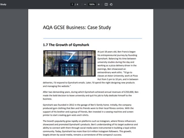 AQA GCSE Business Unit 1: Case Study Activity